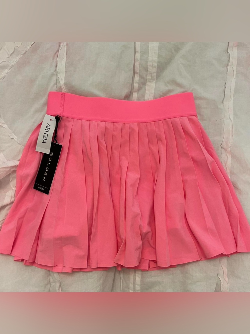 Aritzia Golden Pleated Mini Skirt in Neon Pink